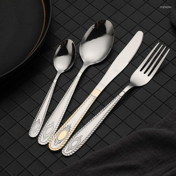 Conjuntos de utensílios de jantar 16pcs lixo de prata de prata maçaneta esculpida aço inoxidável lutador de mesa de mesa de mesa de talheres de talheres de talheres de lavar louça