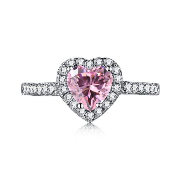 Anel de coração de luxo leve, delicado e rosa e branco gemia zirong diamante anéis para mulheres casamentos no engajamento