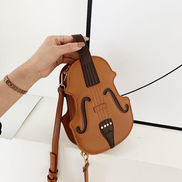 Zaino a forma di violino Zaini piccoli in pelle PU per donna Violino creativo Borsa a tracolla femminile Filo per cucire Borsa a tracolla moda donna 230324