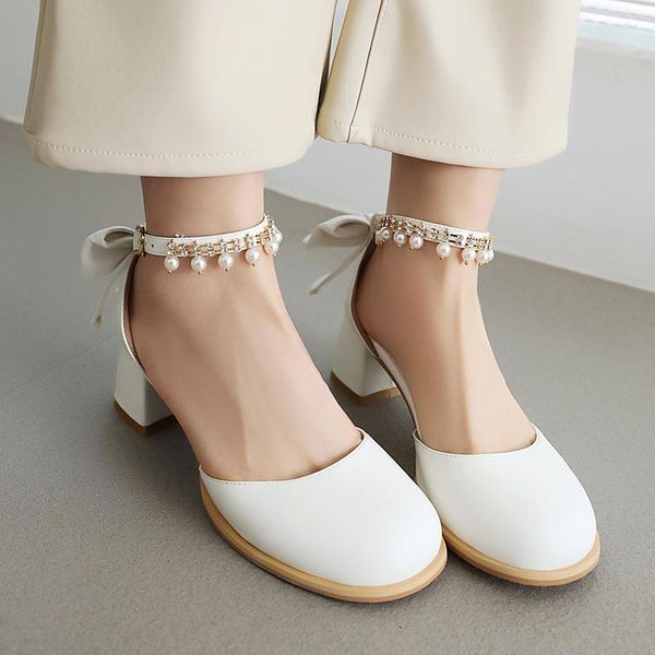 Scarpe eleganti Perizoma alla caviglia Fiocco sul retro dell'orso Lolita Pelle scamosciata di mucca Traspirante Donna Punta tonda Tacco spesso Dolce Stile carino Sandali aperti