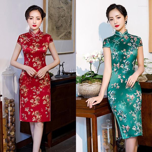 Roupas étnicas chinesas de vestuário moderno chineses Cheongsam Vestido de noiva Mulheres saia estampos