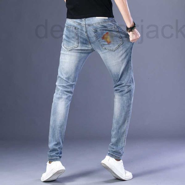 Herren-Jeans, europäischer Frühling/Sommer, dünn, Stretch, Hellblau, Vollspray, Multi-Prozess, KHFI