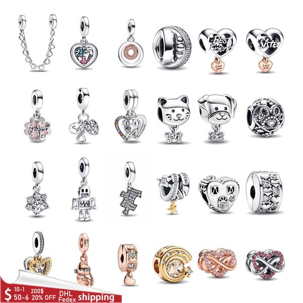 925 ciondoli di perle d'argento per bracciali con ciondoli pandora designer per donne Friendship Puzzle Pet Pendant Bead