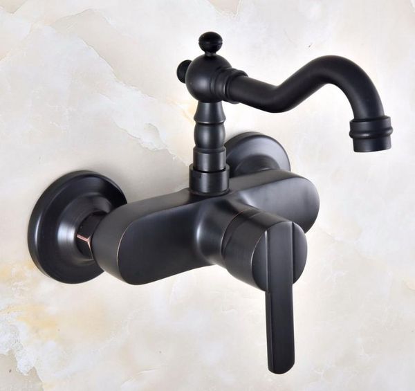 Mutfak muslukları siyah yağ ovulmuş pirinç duvara monte tek saplı kol banyo lavabo musluk mikseri musluk döner spout anf844