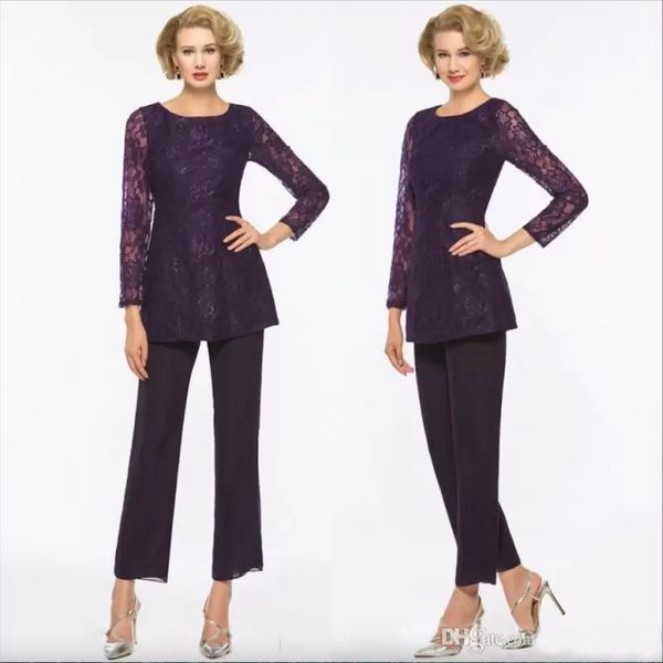 Purple Lace Dark Mother of the Bride Pant Suit