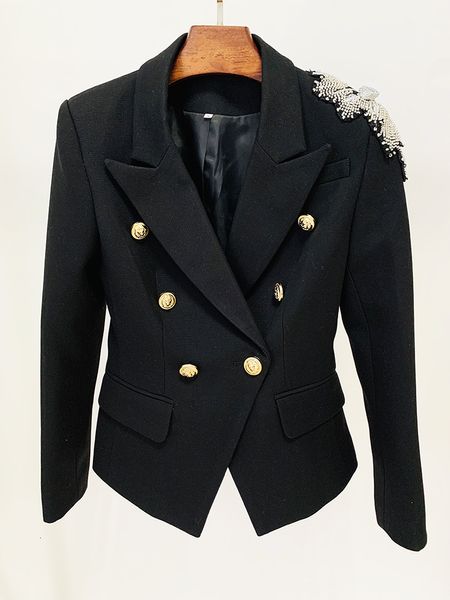 Damenanzüge Blazer HIGH STREET 2023 Designerjacke Atemberaubender zweireihiger Blazer mit Löwenknöpfen und Blumenapplikationen 230325