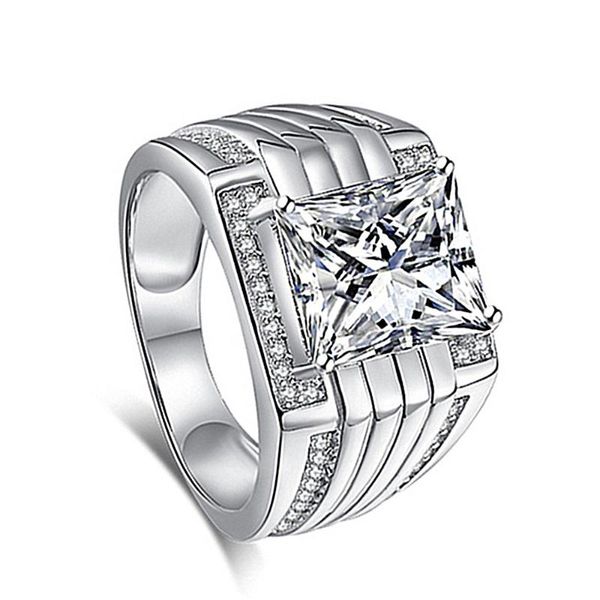 Cluster Ringe Mode Big Square Zirkon Diamanten Edelsteine Für Männer Weißgold Silber Farbe Schmuck Bague Party Zubehör Hochzeitsgeschenke