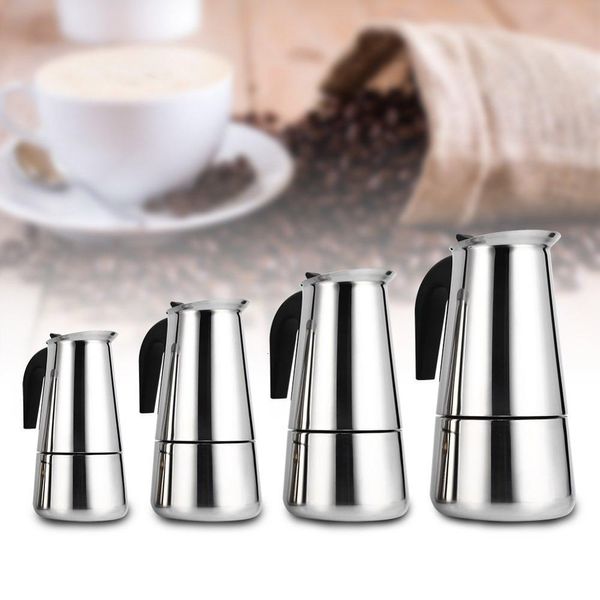 Kaffeekannen Edelstahl Kaffeekanne Mokka Espresso Latte Perkolator Herd Kaffeemaschine Topf Perkolator Getränkewerkzeug Cafetiere Latte Herdplatte 230324