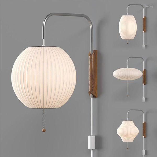 Lampada da parete Luci creative moderne di seta in stile giapponese per la camera da letto accanto alla luce dello studio Illuminazione della decorazione del loft del soggiorno