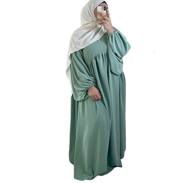 Roupas étnicas Ramadan Balloon Sleeve abaya muçulmano modesto dres crinkle hijab manto africano long vestidos islam dubai liso kafatn 230324