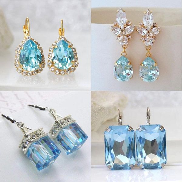 Baumelnde Ohrringe, Seeblau, Wassertropfen, Zirkonia, für Damen, hochwertig, luxuriös, Hochzeit, um am Bankett teilzunehmen, glänzender Schmuck im Großhandel