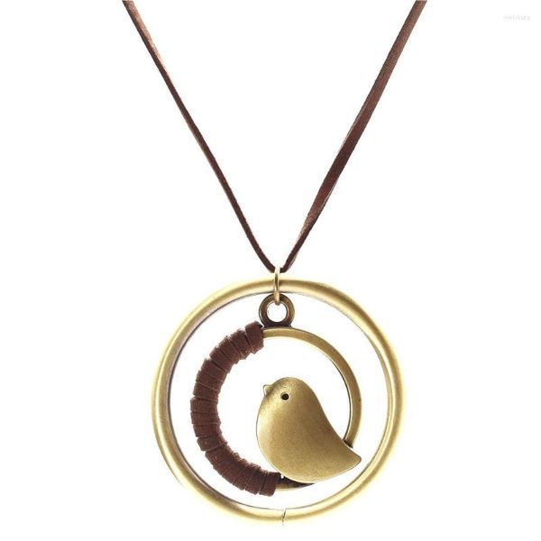 Anhänger Halsketten Elegante Lange Pullover Kette Frauen Kragen Collier Holz Bronze Vogel Sonne Mond Stern Halskette Männer Femme Weiche Samt schmuck