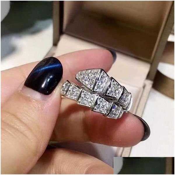 Takı Choucong Yepyeni Lüks 925 Sterling Sier Pave Beyaz Sapphire CZ Elmas Sonsuzluk Partisi Kadın Snake Band Ring Dhcjn için