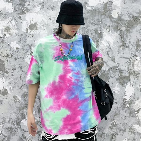 T-shirt da uomo 2023 Harajuku T-shirt da uomo a spirale Tie Dye Wash Summer Hip Hop Tinto Tees Fashion O-Collo Camicia oversize