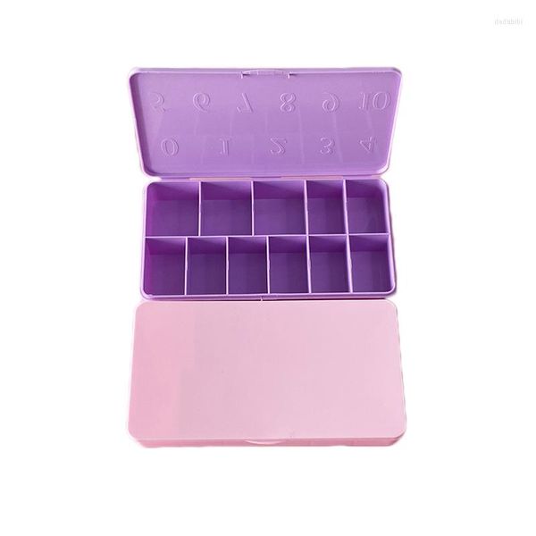 Unghie finte 11 griglie Suggerimenti falsi Vuote Scatole di plastica rosa viola Contenitore per strumenti per la conservazione di nail art Accessori per la manutenzione