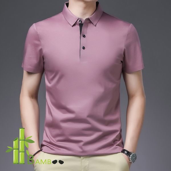Мужская половая бамбуковая волокна и хлопчатобумажная рубашка для рубашки для воротника с короткими рукавами.