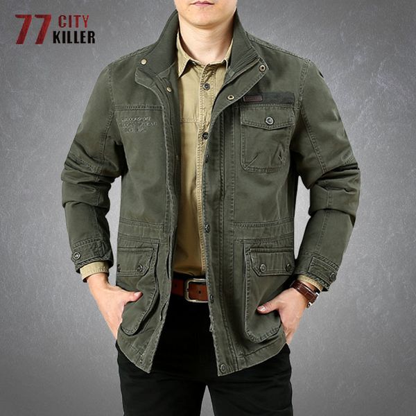 Herrenjacken Frühling Herbst Herren Military Cargo Jacken Lässige 100% Baumwolle Multi-Pocket Stehkragen Lose Mittellange Mäntel Männlich Große Größe 6XL 230325