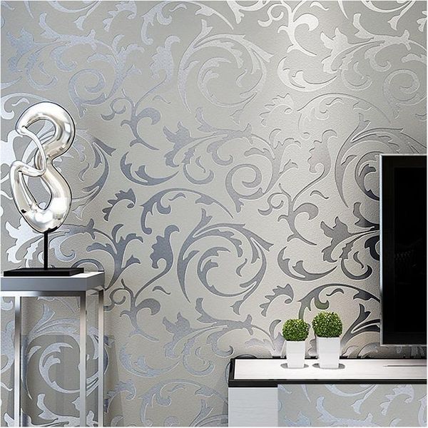 Tapeten Grau 3D viktorianischer Damast geprägte Tapetenrolle Home Decor Wohnzimmer Schlafzimmer Wand Erings Sier Floral Luxus Papier Tropfen Dhb0P