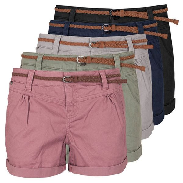 Shorts femininos shorts femininos verão cor sólida cor de chino chino madeira de tecido casual shorts de calças de calça de calça de praia sem cinto 230325