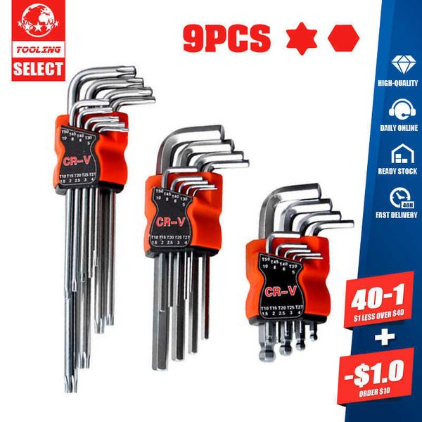 9PCS L Typ Doppel-Ende Hex Wrench Set Allen Schlüssel Hexagon Flache Kugel Torx Stern Kopf Spanner hand Werkzeuge