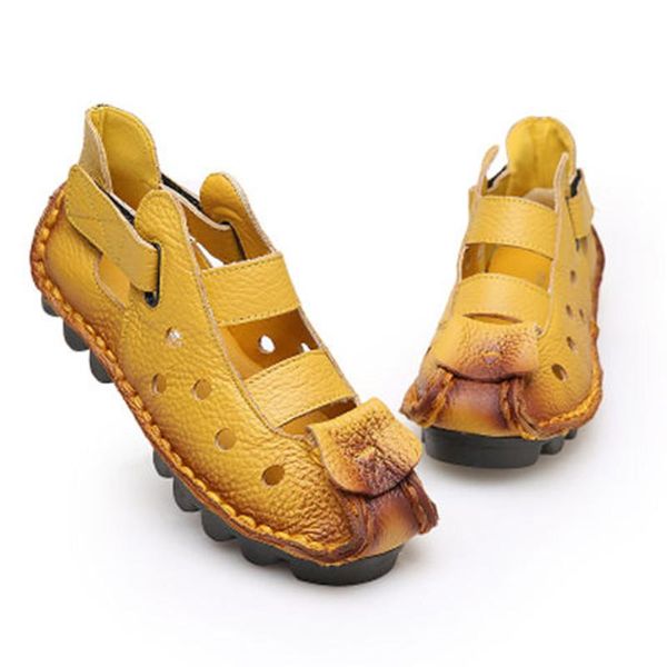 Sandalet 2023 Yaz Yumuşak Dip Düz Orijinal Deri Kadın Ayakkabıları Kişilik Eğlence Retro El Yapımı Sapato