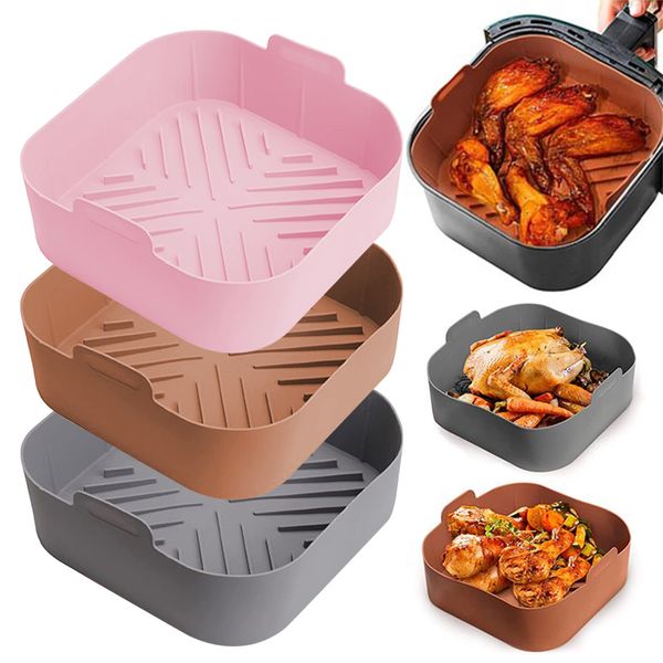 Moldes de cozimento Fristão de silicone Air Fryer Basket Square Square Fryer Fryer Bandeja Bandela de Alimentos Resistentes a Calor Para Aceleração de Airfryer Acessórios 230324