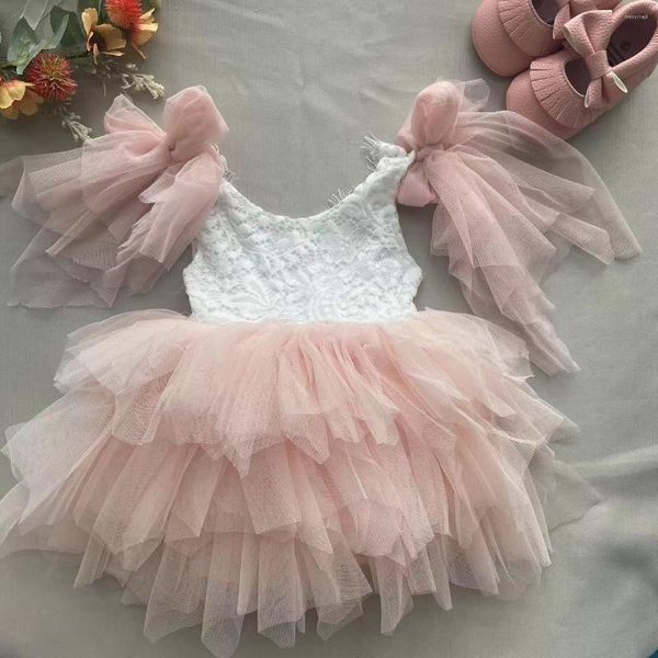 Vestidos de menina doce vestido de aniversário meninas para criança babados de babados princesa vestido infantil nascida em design de design sofisticado