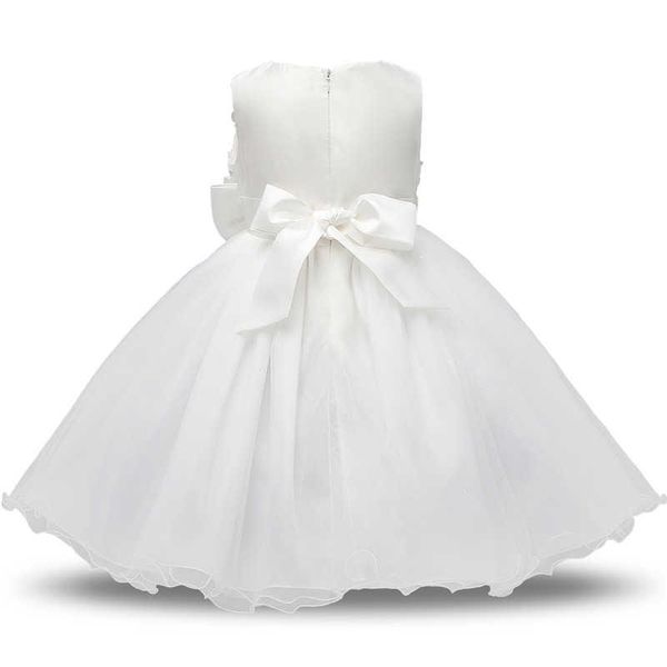 Vestidos da menina laço branco flor meninas casamento cerimônias formais vestido de baile crianças roupas menina aniversário batismo vestido