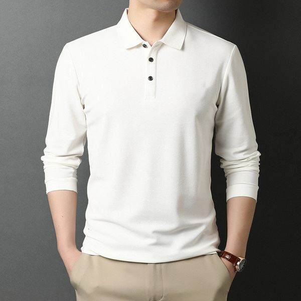 Men's Polos Fashion Solid Men Shirt Long Sleeve Spring Casual Tee White Collar Korean Style Male Luxury Clothing 230324