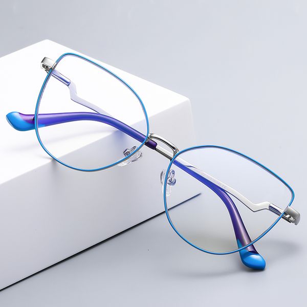 Sonnenbrillenrahmen Trendige blaue Licht blockierende Damen-Metallbrillengestelle mit Federscharnieren Weibliche Anti-Strahlenschutz-Brillen 230325