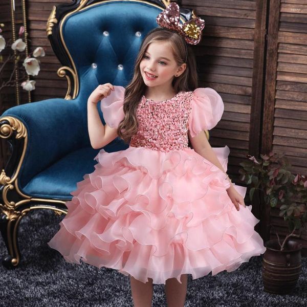 Mädchen Kleider Kleinkind Mädchen Layered Pailletten Kleid Für Kinder Formale Prom Rüschen Vestido Kleidung Teenager Schwarz Party Kleid Glänzendes Kostüm