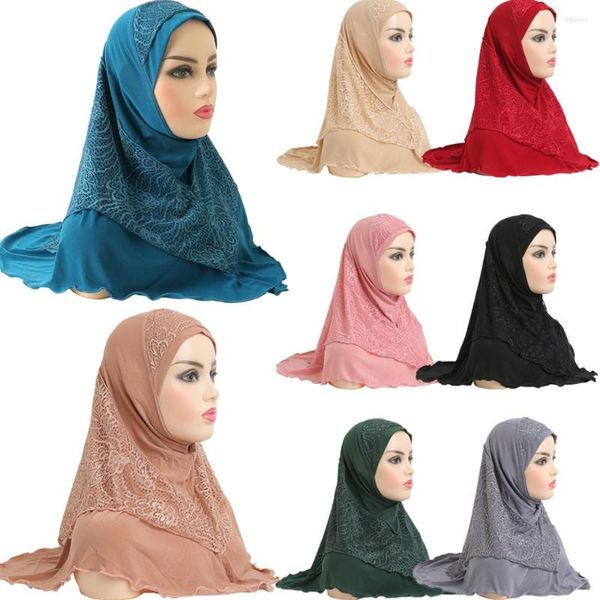 Roupas étnicas One Piece Mulheres puxam Ready feito instantâneo vestido de turbante hijab amira renda lact lacarf shawl de oração muçulmano embrulhando o capô do Islam
