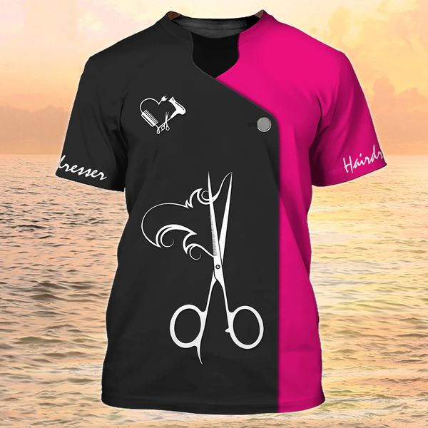 Damen T-Shirt Barber Shop Shirt Friseur Damen T-Shirt 3D-gedruckt anpassbare Kurzarmoberteile weibliche übergroße Freizeitkleidung 230325