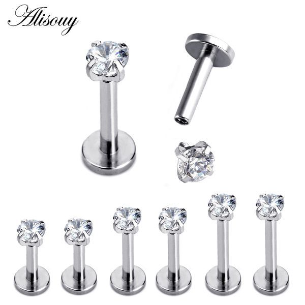 Nasenringe Ohrstecker 1 Stück Silberfarbe Labret Lippenring Zirkon eloxiert Innengewinde Prong Monroe 16G Tragus Helix Ohrpiercing Ohrring Damen 230325