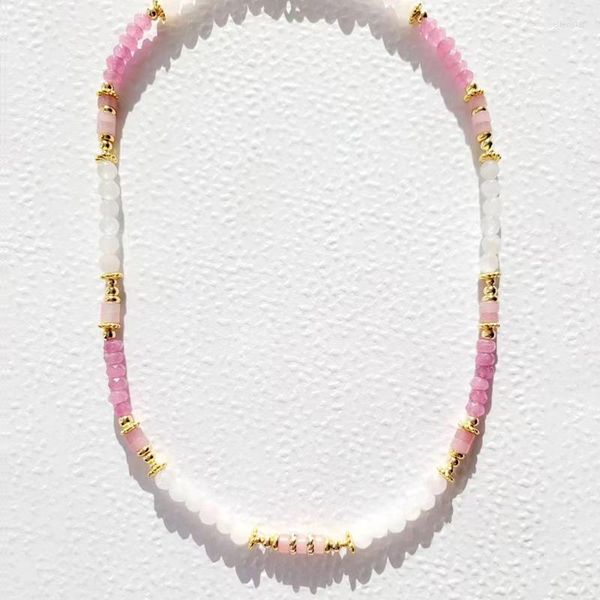 Halsband im INS-Stil, natürlicher rosa Chalcedon, weiße Jade, Perlen-Halskette für Damen und Mädchen, süßes romantisches Kleidungszubehör, Geschenk