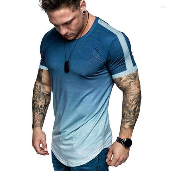 Camisetas para hombre, camiseta de manga corta con degradado de verano transfronterizo, camiseta informal europea y americana a juego de colores