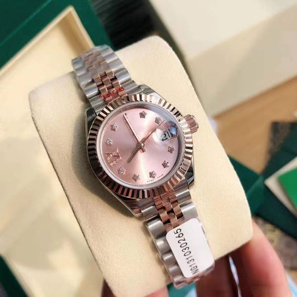 Com a caixa de vendedores quentes, mulheres assistem a senhora tamanho 31mm Date Girl Sapphire Glass Wristwatch 2813 Movimento Movimento Automático Relógios 2023