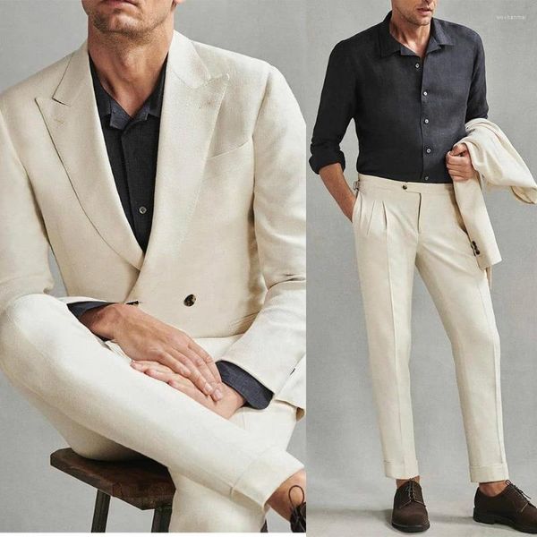 Abiti da uomo Avorio Abito da uomo 2 pezzi Blazer da lavoro delicato Giacca Pantaloni Monopetto Matrimonio Sposo Abbigliamento da lavoro formale Festa Causale Su misura