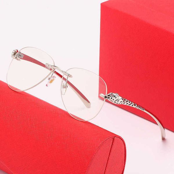 Luxuriöse Designer-Mode-Sonnenbrillen, 20 % Rabatt auf goldfarbene Mode-Leopardenkopf-rahmenlose flache Trend-Fahrer-Kröten-Spiegelbrillen