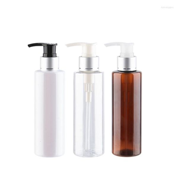 Bottiglie di stoccaggio 200ml 30pcs pompa per lozione vuota in plastica con dispenser in alluminio pacchetto di shampoo bottiglia di ambra bianca per sapone liquido