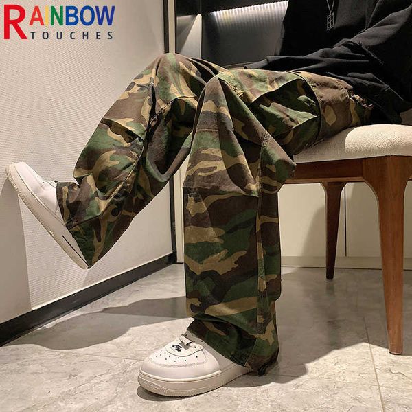 Мужские брюки Rainbowtouches Camouflage Pant 2022 Новая мода Мужские грузовые брюки. Случайные винтажные стиль пробегают мужские модные негабаритные брюки W0325