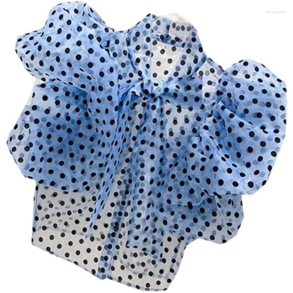 Blouses feminina Senhoras Lace de laço vintage Polka Dot Organza Camisas de verão Mulheres mangas de manga de sopa Sexy perspectiva de chiffon msh tops elegantes