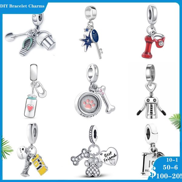 925 Silberperlen Charms für Pandora Charm-Armbänder Designer für Frauen Shovel Baby Bottle Bone Dangle