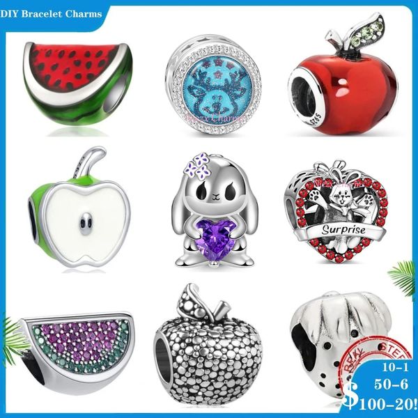 925 Siver Beads Charms for Pandora Charm Bracelets Designer для женщин кроличьи оленя яблочный арбуз подвеска шарм