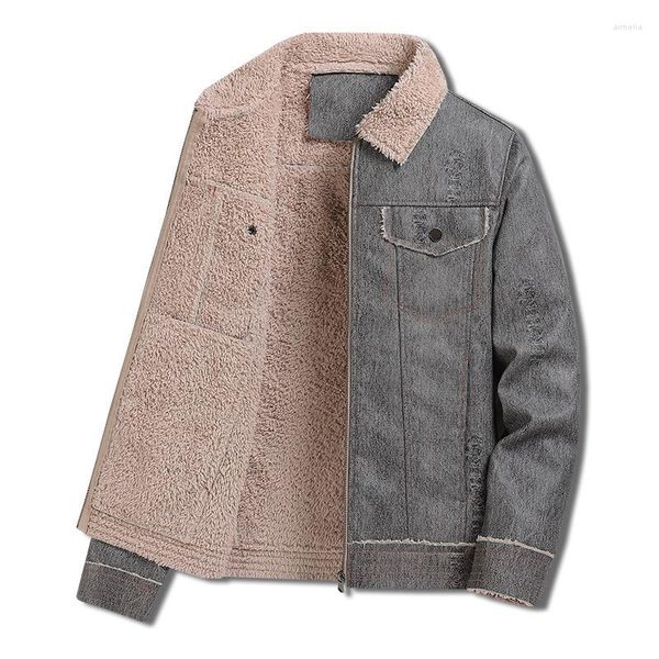 Jackets masculinos 2023 Winter Thicke PU quente jaqueta de couro forrada forrada de lamb de colarinho de pêlo de pêlo de pêlo para masculino