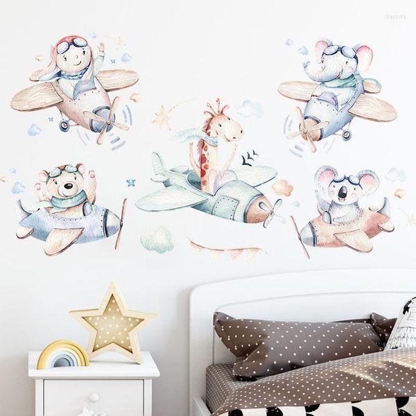 Adesivos de parede piloto de animal fofo para meninos decoração de quarto de garotos de berçário de berçário de parede de decalques de decoração de casa