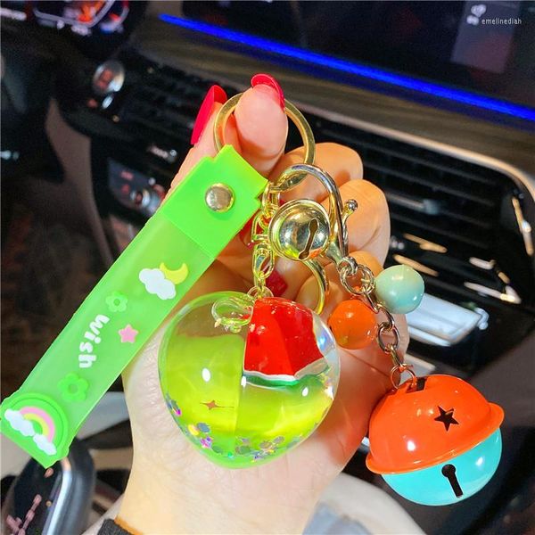 Keychains kreative flüssige Schlüsselbund Pfirsich Wassermelone in Öl Luxus Schlüsselringkette Anhänger Lanyard Geschenke für Gäste Accessoires Großhandel Großhandel