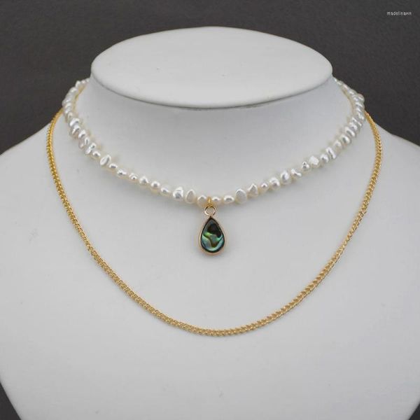 Цепочки 2023 года в прошлом сезоне. Подвесное ожерелье с уборщиком n Real Freshwater Pearl Liedered Choker 2 Layesrs/Set Engles для женщин