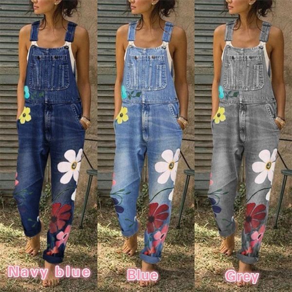 Damen Jeans Frauen Druck Blume Denim Overall Strampler Overalls Loch Lose Vintage Jean Hosen Weibliche Casual Lange Hosen Plus Größe 230325