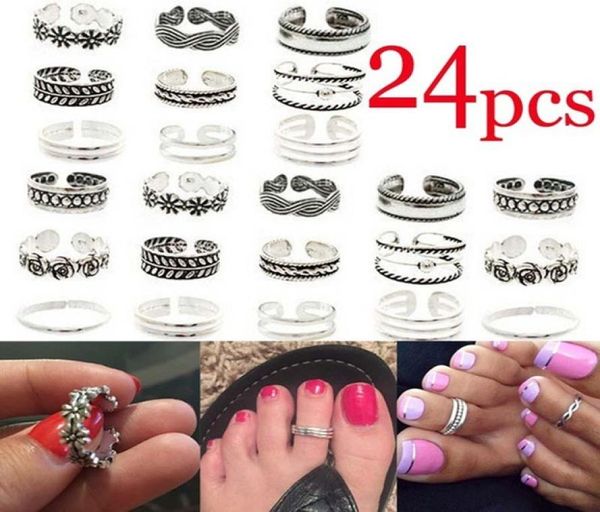 24 pezzi set Anelli punta aperta Anelli punta placcata argento Accessori gioielli da spiaggia moda Stile Bohemia Anelli punta9754225